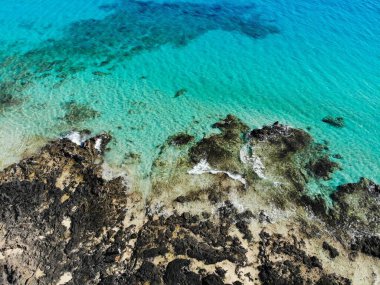 Corralejo sahili, İHA bakış açısı Fuerteventura Adası, İspanya.