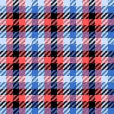 Mavi kırmızı, siyah ekose desenli. Vektör moda tasarımı. Kusursuz ekose desenli. Klasik İngiliz tarzı tartan kontrol arkaplanı.