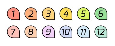 Madde madde tasarım elemanı ayarlandı. Bilgi grafikleri için listeleme numaraları - basit renkli modern grafik tasarımı.