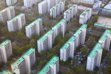 Seoul cityscape in South Korea. Aerial view with high density residential neighborhood in Yeouido district.