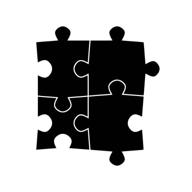 Bulmaca parçaları birbirine bağlandı - vektör izole nesne kümesi. Dört basit yapboz parçası. Düz tasarım.