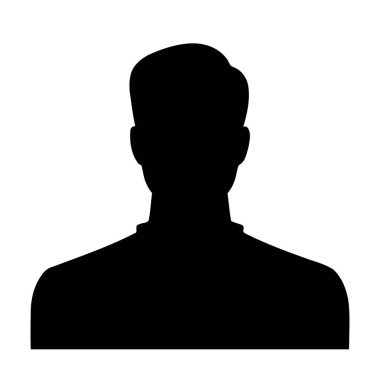 Beyaz üzerine siyah siluet. Basit vektör kişi büst şekli.