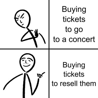 Konser biletleri karaborsa ve satış problemi. Sosyal medya paylaşımı için komik bir mim.
