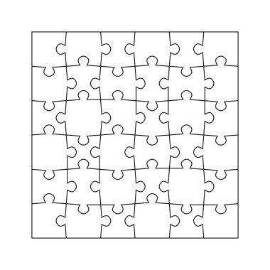Yapboz boş şablon. Kigsaw kare yapbozu için şebeke tasarımı - 36 parça.
