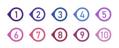 Madde madde tasarım elemanı ayarlandı. Bilgi grafikleri için listeleme numaraları - basit renkli modern grafik tasarımı.