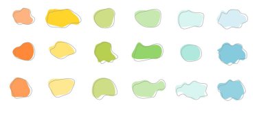 Organik kütle şekilli renkli bir set. Sıvı düzensiz biçim vektör izole nesneler koleksiyonu.