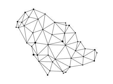 Suudi Arabistan haritası. Soyut geometrik harita - bağlantı noktaları ağ çizgileri.
