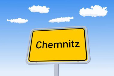 Chemnitz şehri işareti Almanya 'da. Şehir sınırı karşılama yol işareti çizimi.
