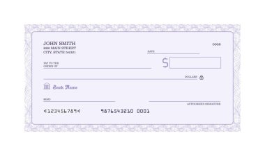 Para boş bir şablon. Boş banka çek defteri çeki - genel vektör tasarımı.