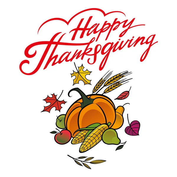 Happy Thanksgiving Stillleben Mit Einer Vielzahl Von Gemüse Und Früchten — Stockvektor