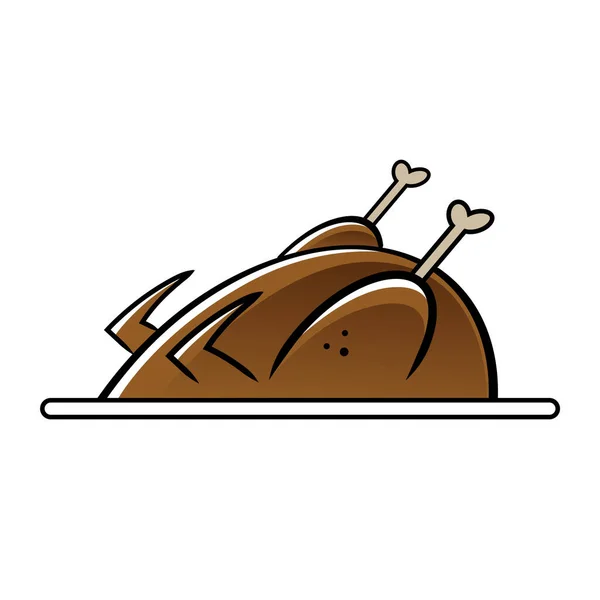 ハッピーサンクスギビング プレート上のロースト七面鳥 お祭りの食べ物 休日の食事 隔離された白い背景 — ストックベクタ