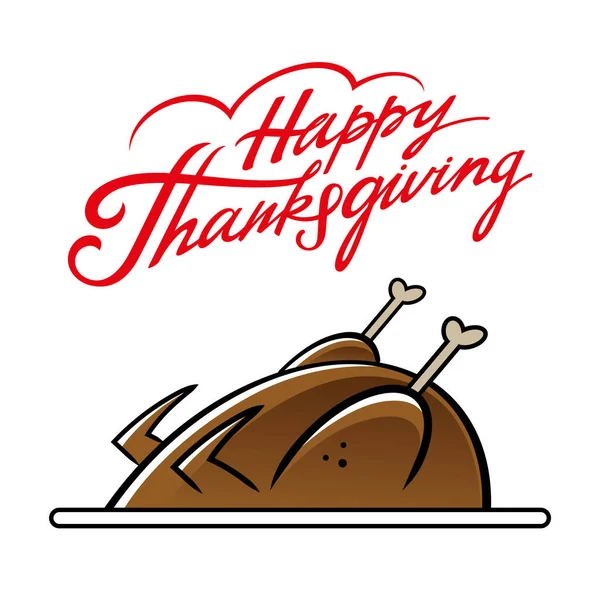 Happy Thanksgiving Gebratener Truthahn Auf Einem Teller Festliches Essen Festtagsmahl — Stockvektor