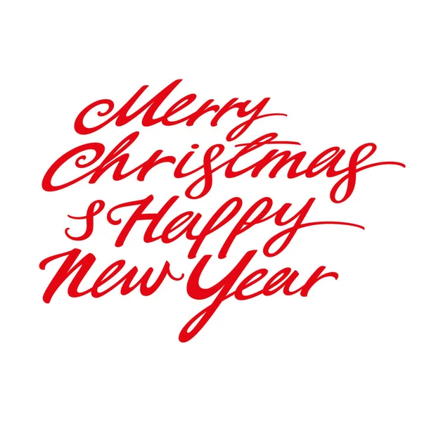 Merry Christmas Happy New Year Red Festive Inscription Lettering Image — Stock Vector