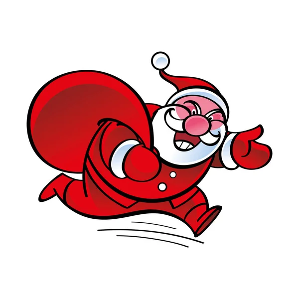 Alegre Santa Claus Con Saco Regalos Navidad Tiene Prisa Por — Archivo Imágenes Vectoriales