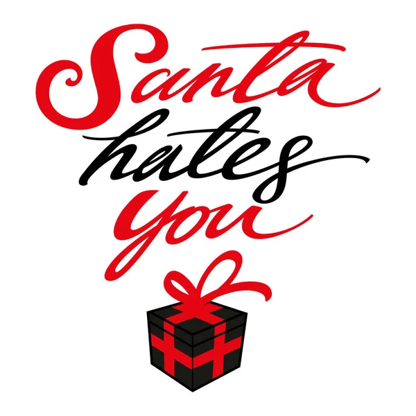 サンタに嫌われてる クリスマスのお祝いの碑文 レタリング 赤いリボン付きブラックギフトボックス グリーティングカードの画像 ストックイラスト