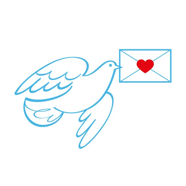 愛と愛のメッセージ 紙の封筒と赤い心を持つ白い鳩 愛の象徴 フラットイメージ 隔離された 白い背景 ロイヤリティフリーストックベクター