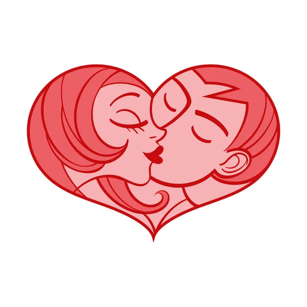Öpüşen Çift Öpüşen Insan Kadın Erkek Kırmızı Kalp Şeklinde Çerçeve Stok Vektör