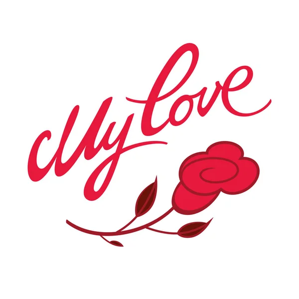 Love Hand Drawn Inscription Red Rose Valentines Day Greeting Card Ilustrações De Stock Royalty-Free