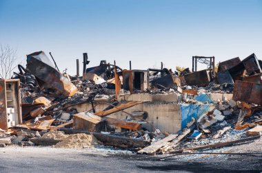 Abandoned scrapyard metal after a big fire in Quebec country, Canada