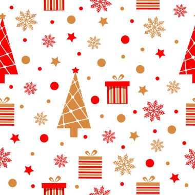 Noel ağaçları ve hediyelerle kusursuz Noel deseni, vektör deseni
