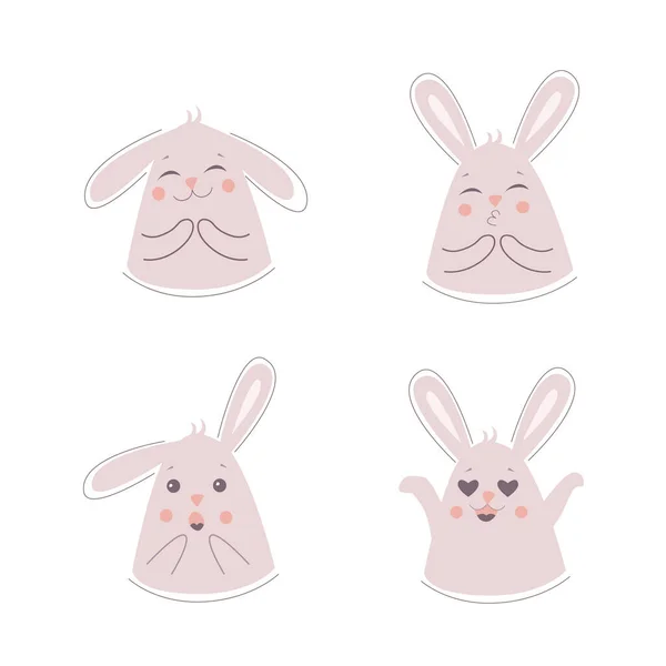 Bunnies Set Emotions Vector Illustration — Stock Vector