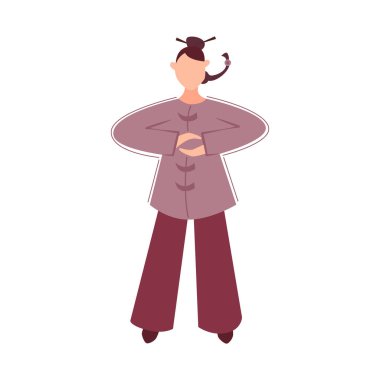 Tai chi ve qigong egzersizleri yapan bir adam. Vektör stok düz çizim. Spor ve sağlıklı yaşam tarzı kavramı