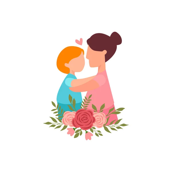 Daughter Hugging Mother Vector Stock Flat Illustration Concept Greeting Cards — Stock Vector