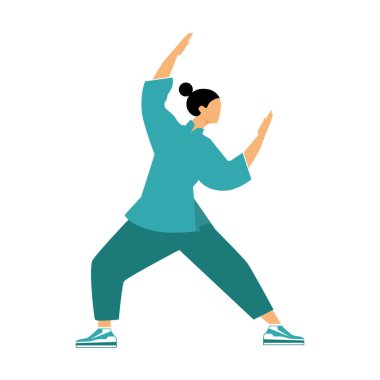 Tai Chi ve qigong egzersizleri yapan genç bir kadın.