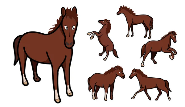 Una Serie Cavalli Dei Cartoni Animati Illustrazione Vettoriale — Vettoriale Stock