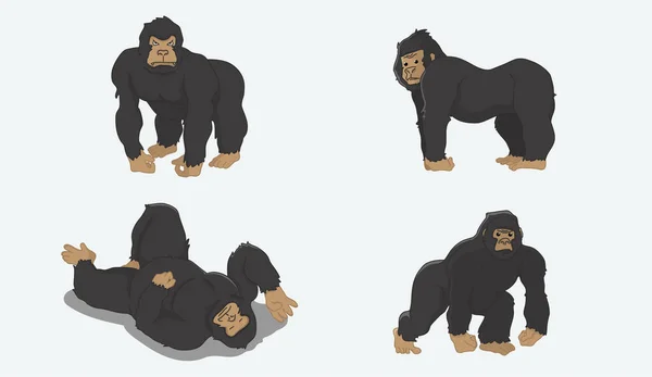 Gorila Carácter Conjunto Vector Ilustración — Vector de stock