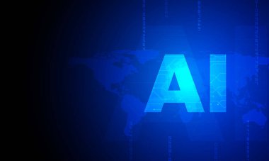 Koyu mavi arkaplanda Yapay Zeka kavramı