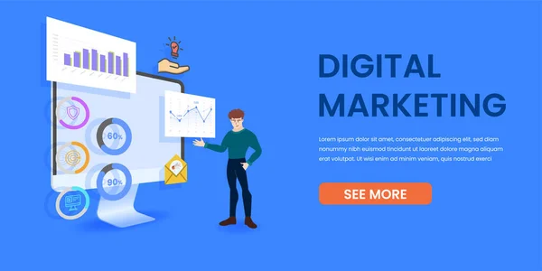 Banner Marketing Digital Com Gráficos Ícones Negócios — Vetor de Stock