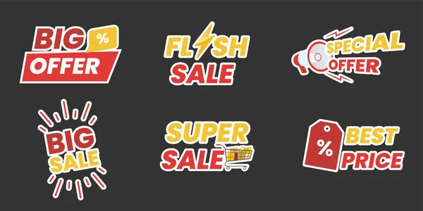 Συλλογή Ετικετών Πώλησης Αυτοκόλλητου Flash Sale Super Sale Big Offer — Διανυσματικό Αρχείο