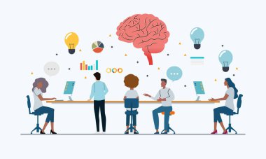 Yeni bir proje için beyin fırtınası yapan ve çözümleri tartışan yaratıcı insanlar.