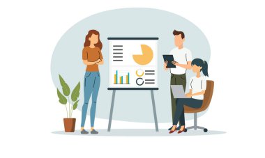 Pazarlama ekibi stratejik planlarını özetlemek için kapsamlı bir sunum yapıyor.