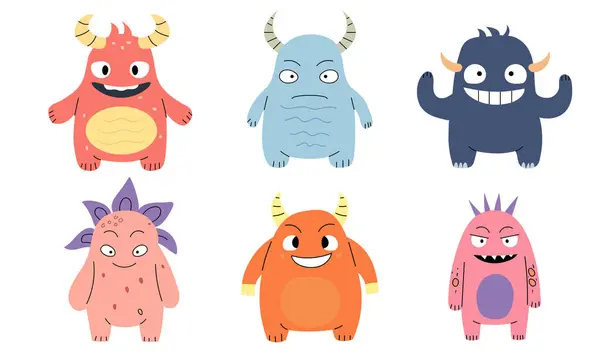 Conjunto Monstruos Lindo Diseño Personajes Ilustraciones De Stock Sin Royalties Gratis