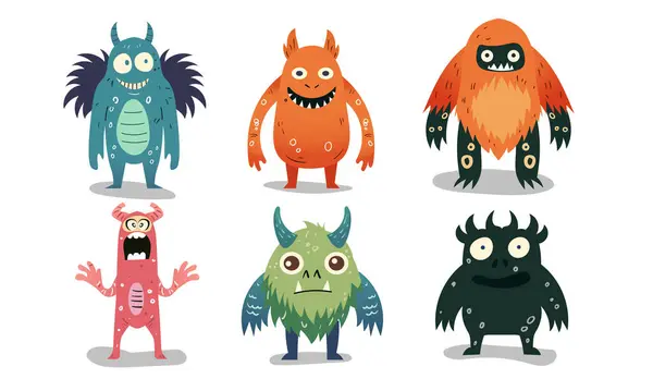 Roztomilé Monster Kolekce Vektorové Ilustrace Stock Vektory