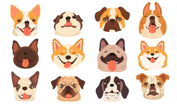 Συλλογή Diverse Cartoon Dog Faces Διανυσματική Απεικόνιση Διανυσματικά Γραφικά