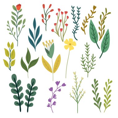 Renkli Şirin Çiçek ve Bitki Vektör Paketi