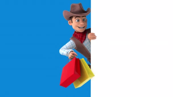Fun Cowboy Shopping Bags Animation — Stock Video
