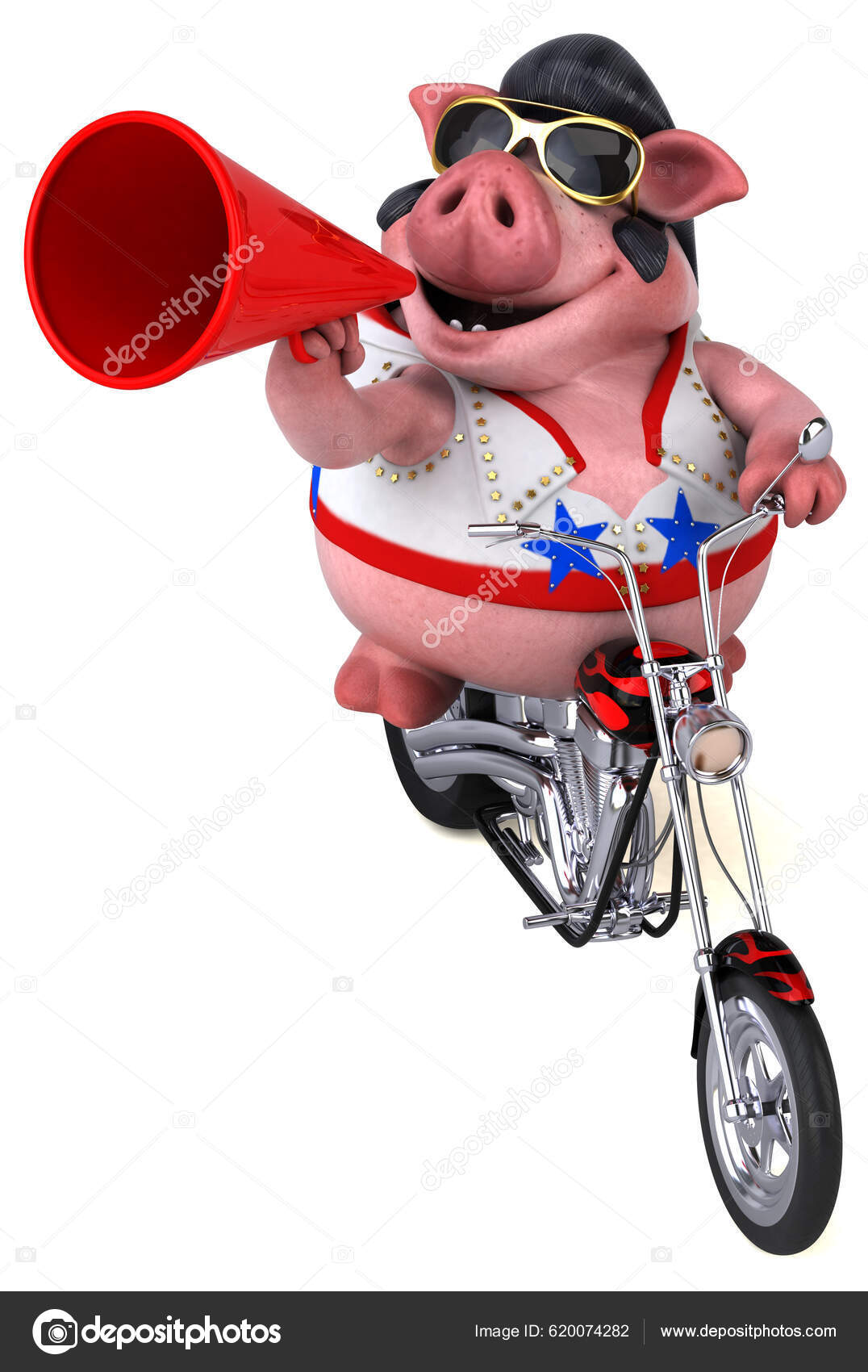 Fun Cartoon Illustration Pig Rocker Motorbike Стоковое Фото ©julos.