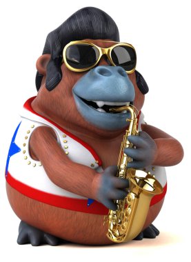 Fun 3D cartoon illustration of a Orang Outan rocker playing 