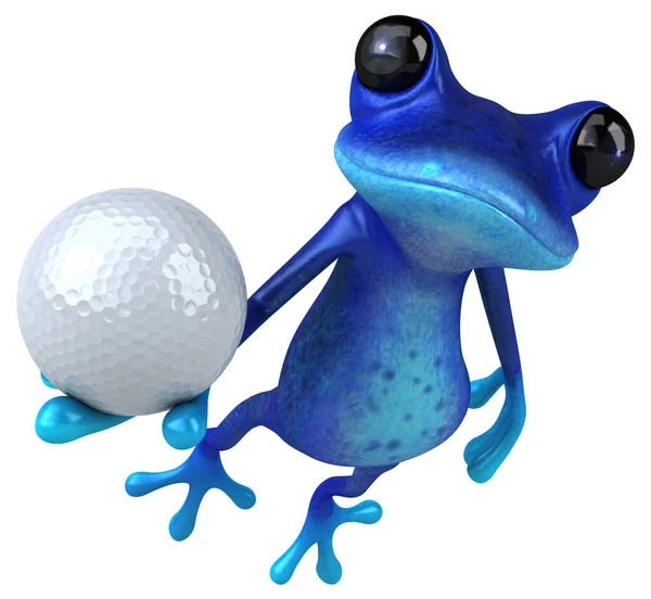 ボールと楽しい青いカエル 3Dイラスト — ストック写真