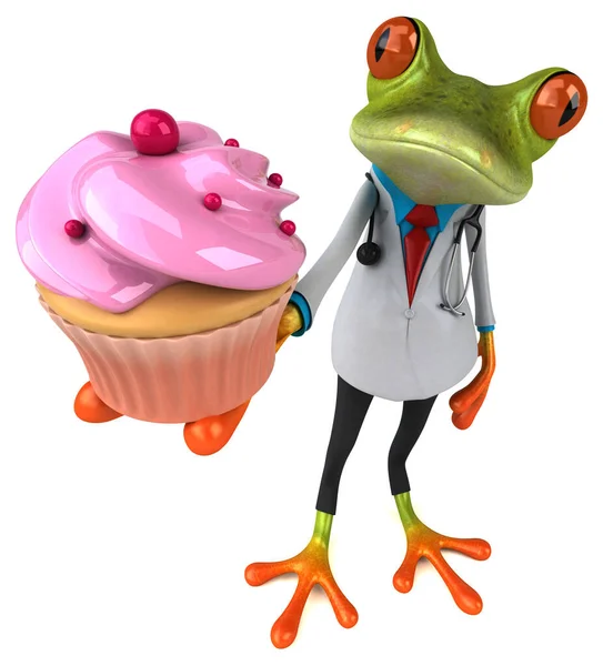 Grodläkare Med Cupcake Illustration — Stockfoto