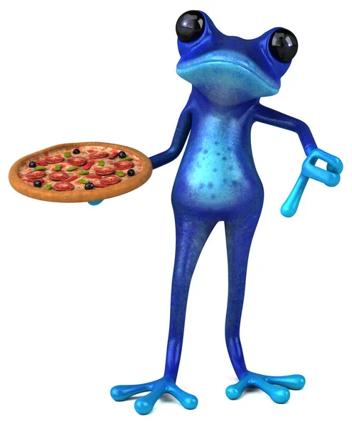 Szórakoztató Kék Béka Pizza Illusztráció — Stock Fotó