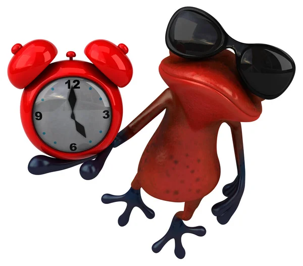 带钟表的红色青蛙 3D图解 — 图库照片