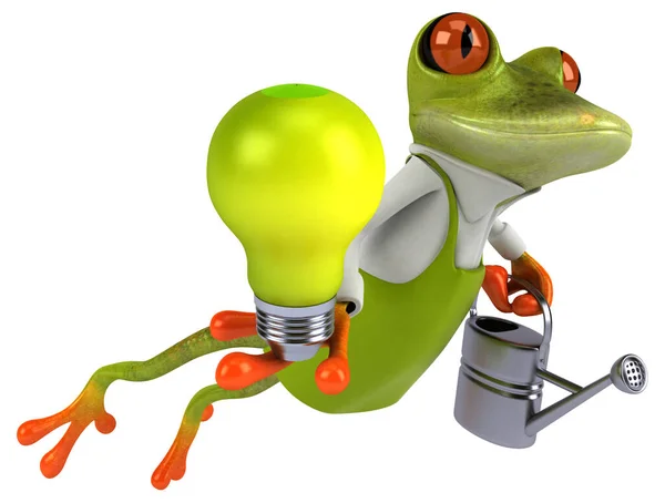 ランプ付きの楽しいカエルの庭師 3Dイラスト — ストック写真