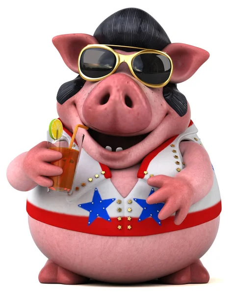 Fun Cartoon Illustration Eines Schweins Rocker Mit Getränk — Stockfoto