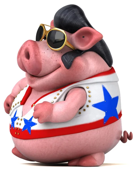 豚のロッカーキャラクターの楽しい3D漫画イラスト — ストック写真