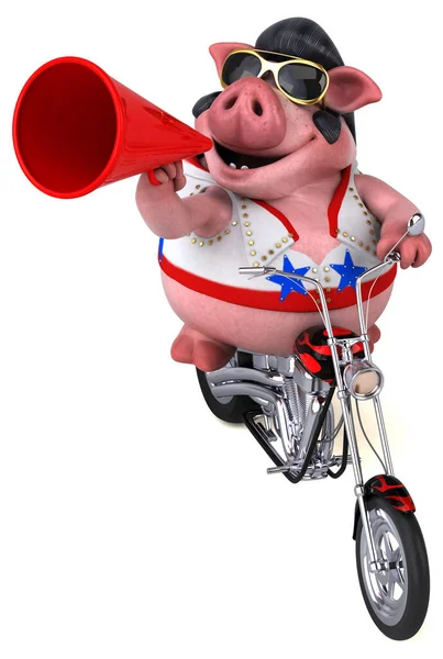 Fun Cartoon Illustration Pig Rocker Motorbike — ストック写真